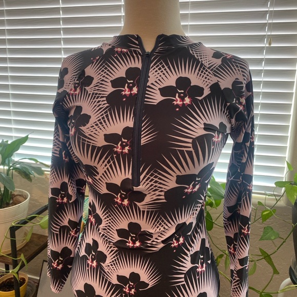 None Other - Floral Black and Pink Women Swim One Piece